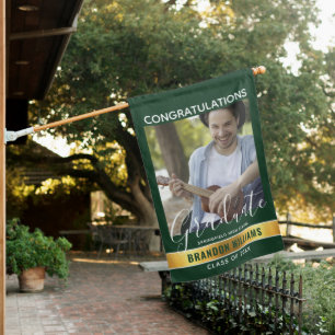 Modern Congratulations Graduate Photo Green House Flag