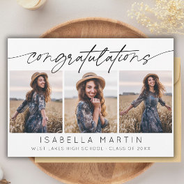 Modern Congratulations Graduation 3 Photo Script Card
