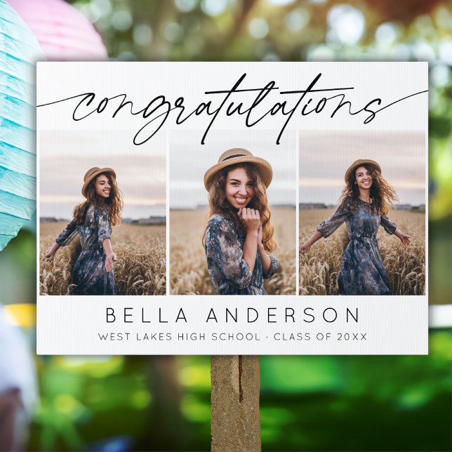 Modern Congratulations Graduation Script 3 Photo  Sign (Creator Uploaded)
