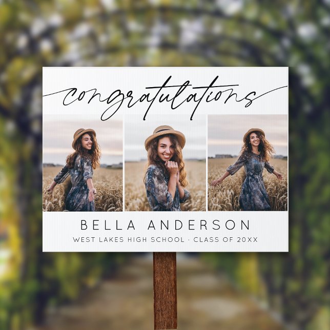 Modern Congratulations Graduation Script 3 Photo  Sign (Creator Uploaded)