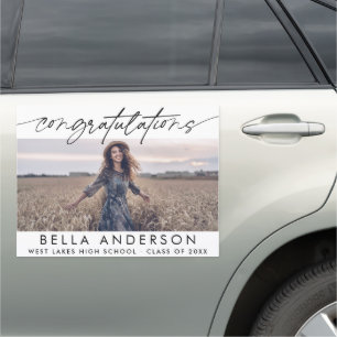Modern Congratulations Graduation Script Photo Car Magnet