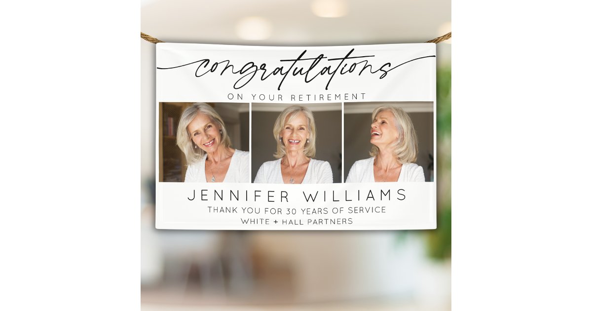 Modern Congratulations Retirement Script 3 Photo Banner | Zazzle
