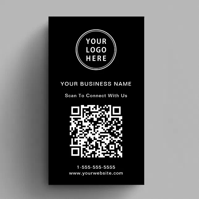 Modern Connect With Us Logo QR Code Black Business Card | Zazzle