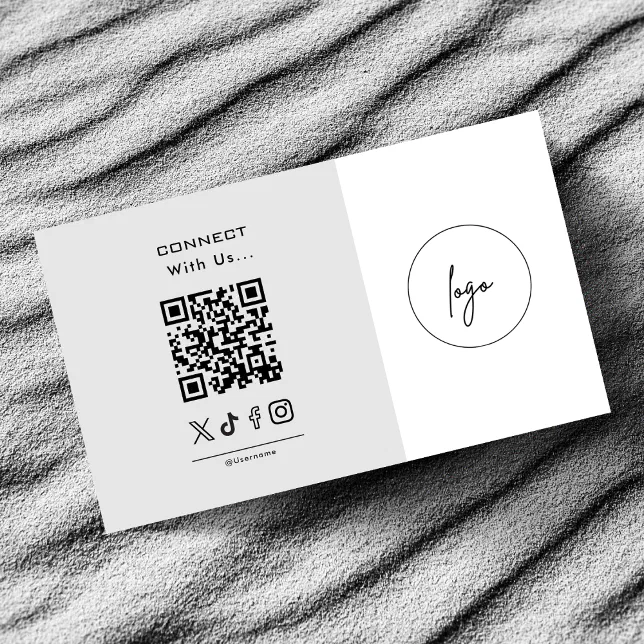 Modern Connect With us Logo QR Code Gray White Business Card | Zazzle