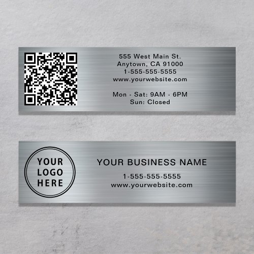 Modern Connect With Us Logo QR Code Silver Mini Business Card