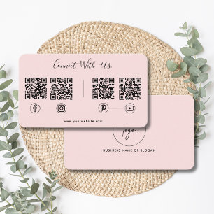 Modern Connect With Us QR Code Social Media Pink Business Card