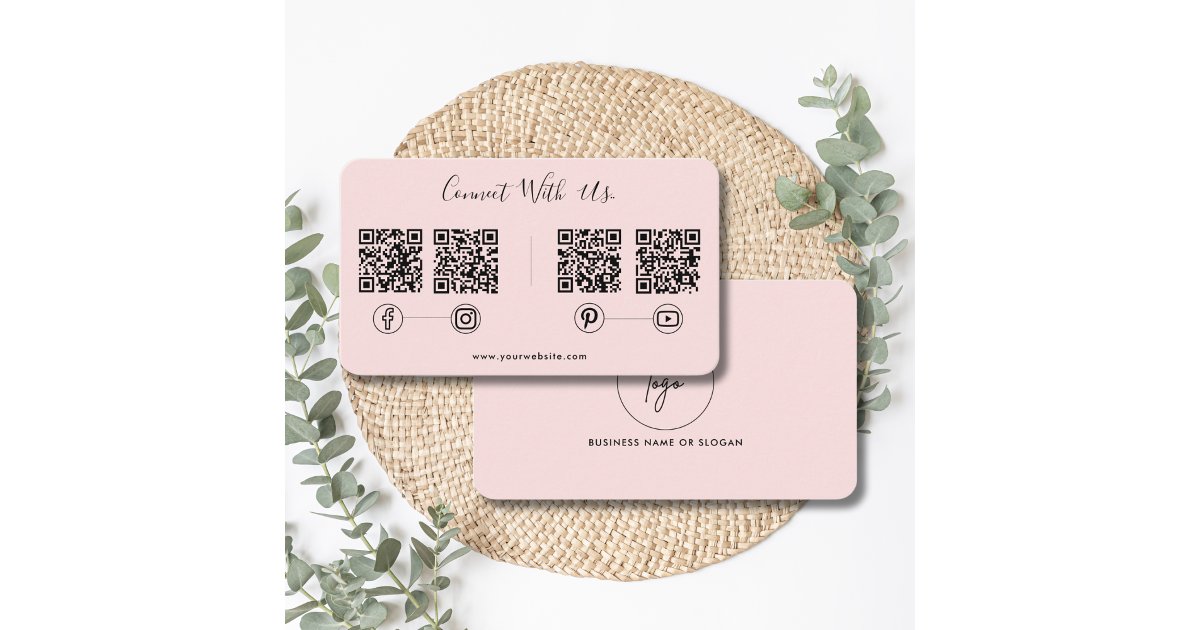 Modern Connect With Us QR Code Social Media Pink Business Card | Zazzle