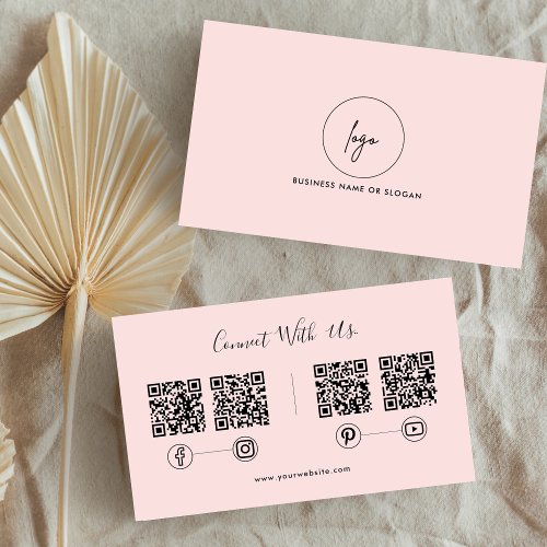  Modern Connect With Us QR Code Social Media  Pink Business Card