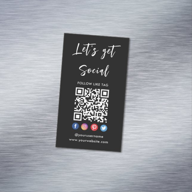 Modern Connect With Us Social Media Qr Code Logo Business Card Magnet (In Situ)