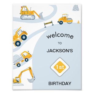 Modern Construction 1st Birthday Welcome Sign