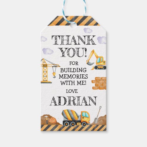 Modern Construction Birthday Gift Tags