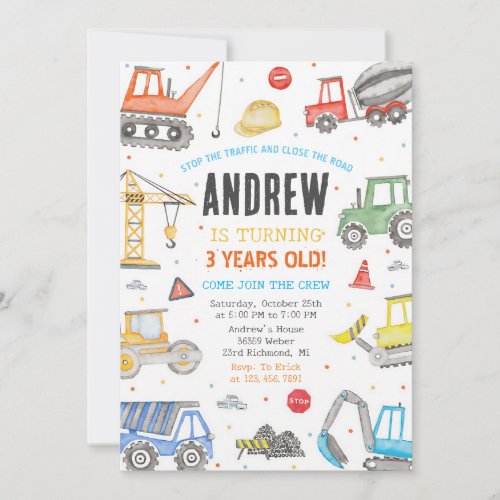 Modern Construction Birthday Invitation