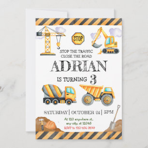 Modern Construction Birthday Invitation