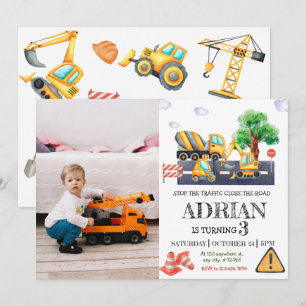 Modern Construction Birthday Photo Invitation