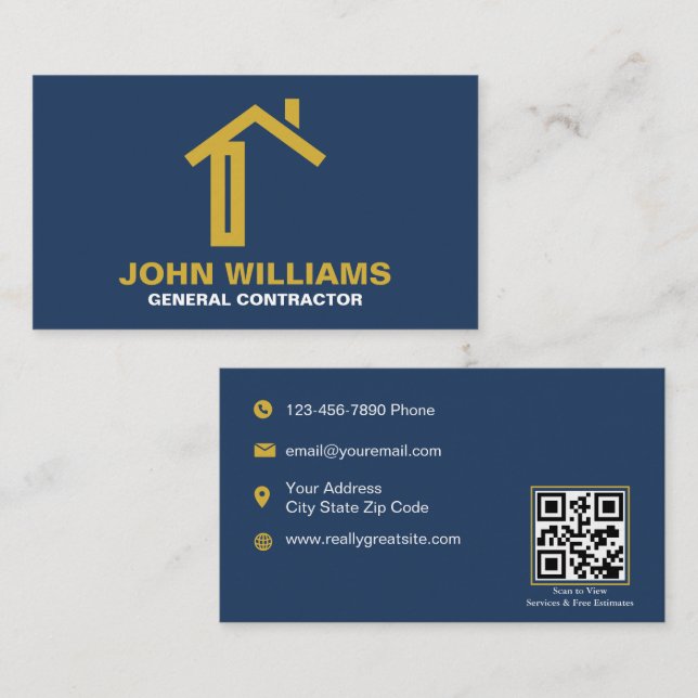 Modern Construction Business Card with QR Code (Front/Back)