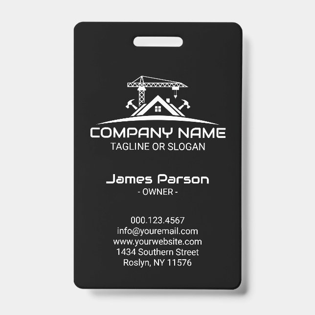 Modern Construction Crane Hammer House Logo Badge (Front)