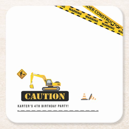 Modern Construction Dump Truck Party Tableware Square Paper Coaster