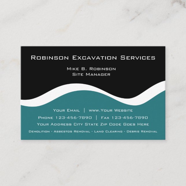 Modern Construction Excavation Services Business Card (Front)
