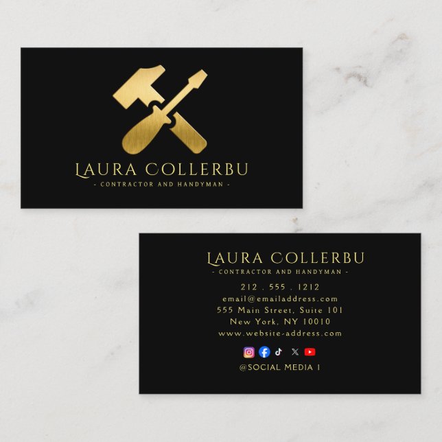 Modern Construction Handyman Carpenter Business Card (Front/Back)