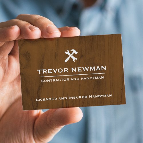 Modern Construction Handyman Carpenter Dark Wood Business Card