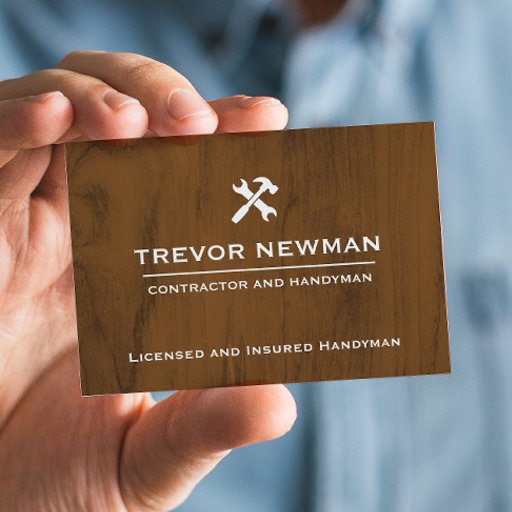 Customizable Modern Construction Handyman Carpenter Dark Wood Business Card