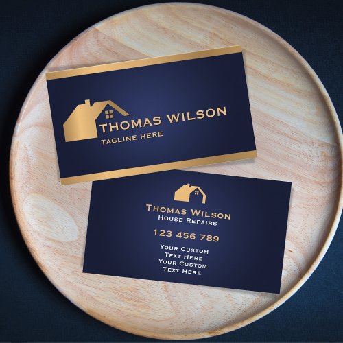 Modern Construction Handyman Carpenter Roof Gold Business Card