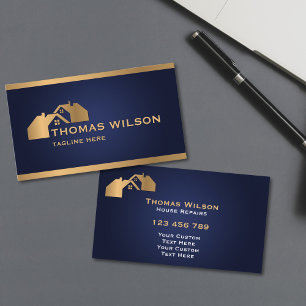 Modern Construction Handyman Carpenter Roof Gold Business Card