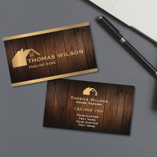 Modern Construction Handyman Carpenter Roof Gold Business Card