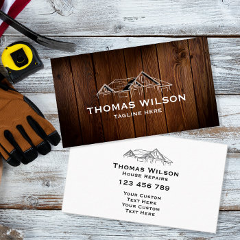 Modern Construction Handyman Carpenter Tools Wood Business Card by smmdsgn at Zazzle