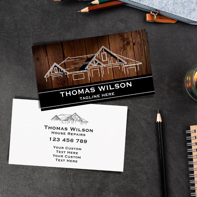Modern Construction Handyman Carpenter Tools Wood  Business Card (Creator Uploaded)