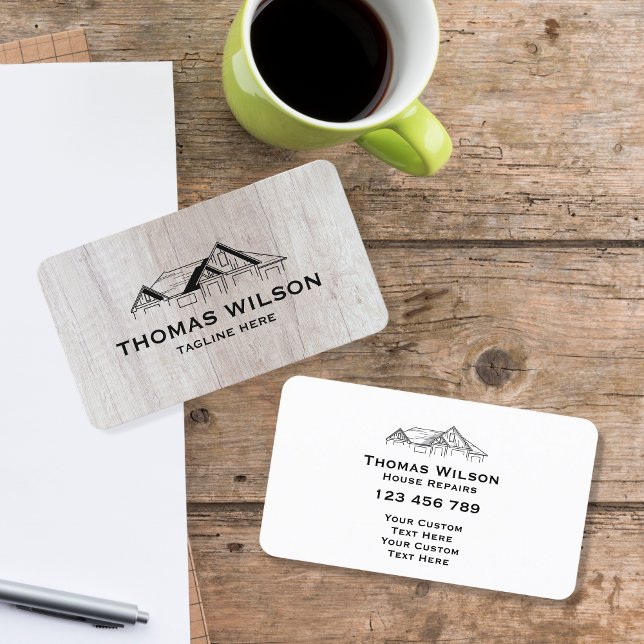 Modern Construction Handyman Carpenter Tools Wood  Business Card (Creator Uploaded)