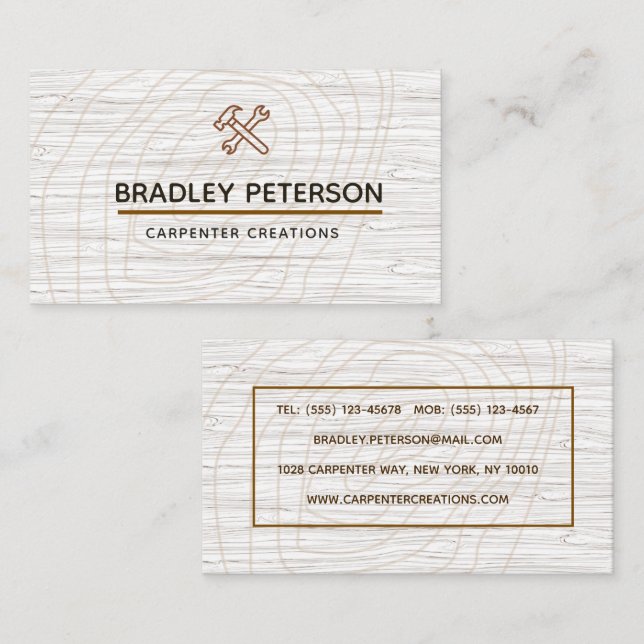 Modern Construction Handyman Carpenter Tools Wood  Business Card (Front/Back)