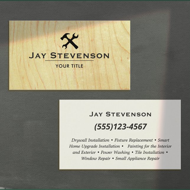 Modern Construction Handyman Carpentry Wood Business Card (Creator Uploaded)