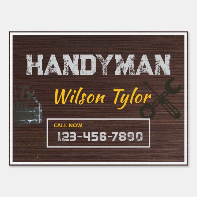 Modern Construction Handyman Tools Wood Yard Sign (Front)
