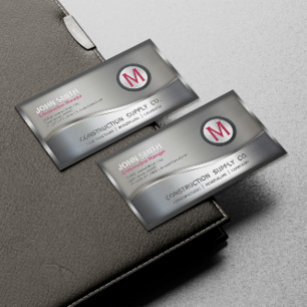 Modern Construction Metal Framed Monogram Silver B Business Card Magnet