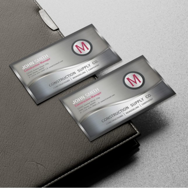 Modern Construction Metal Framed Monogram Silver B Business Card Magnet (Creator Uploaded)