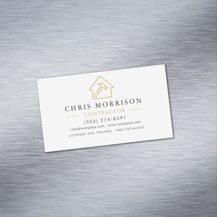 Modern Construction Minimalist White Gold Business Card Magnet