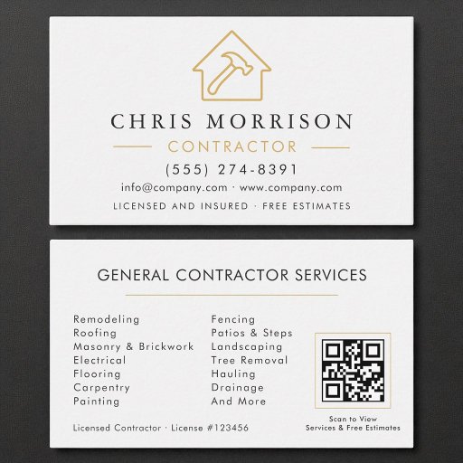Customizable Modern Construction Minimalist White Gold QR Code Business Card