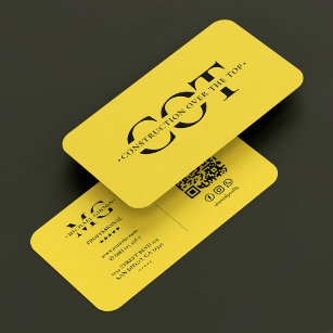 Modern Construction Monogram Contractor Yellow Business Card
