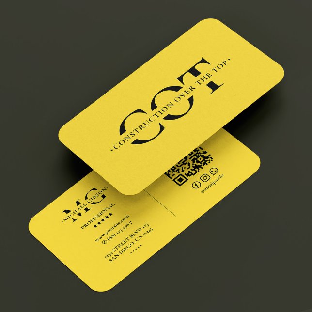 Modern Construction Monogram Contractor Yellow Business Card (Modern Construction Monogram Contractor Yellow Business Card
)