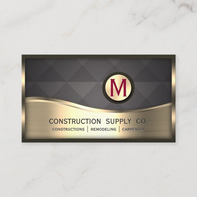 Modern Construction Monogram LOGO Black Gold Metal Business Card