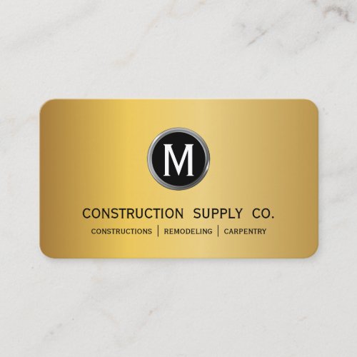 Modern Construction Monogram LOGO Black Gold Metal Business Card