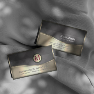 Modern Construction Monogram LOGO Black Gold Metal Business Card
