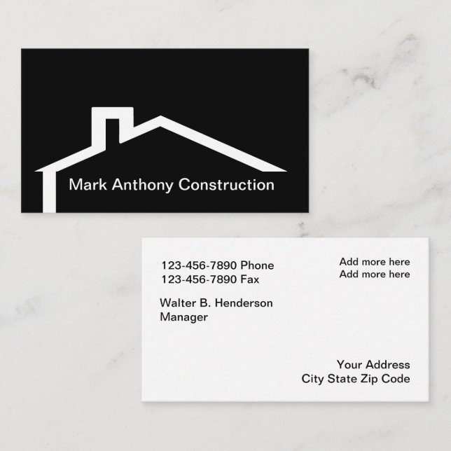 Modern Construction Roof Emblem Business Card (Front/Back)