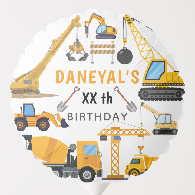 Modern Construction Simple Kid's Birthday Balloon (Back)