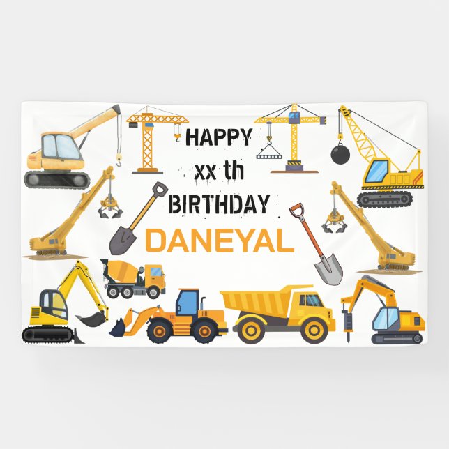 Modern Construction Simple Kid's Birthday Banner (Horizontal)