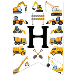 Modern Construction Simple Kid's Birthday Bunting Flags