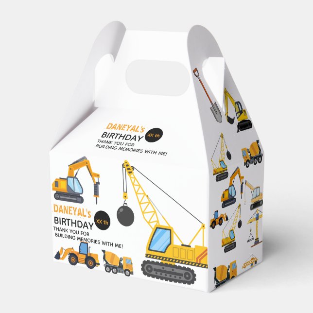 Modern Construction Simple Kid's Birthday Favor Boxes (Front Side)