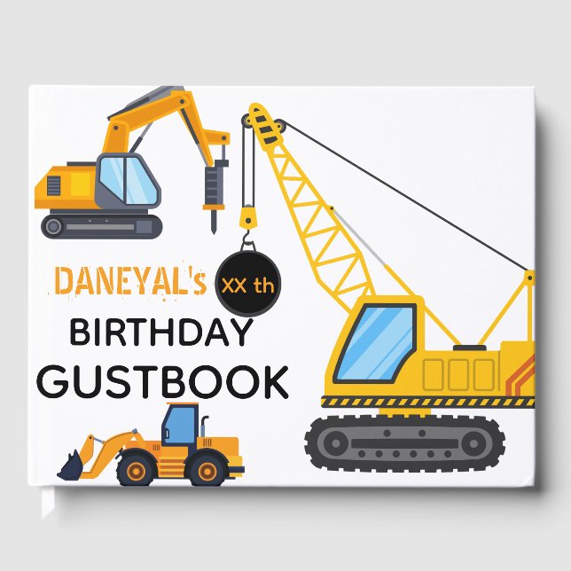 Modern Construction Simple Kid's Birthday Guest Book (Front)