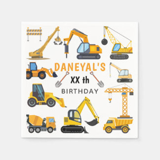Modern Construction Simple Kid's Birthday Napkins